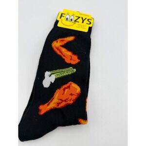 Foozys Mens Buffalo Chicken Wings Novelty Crew Socks Black Foodie Gift NWT